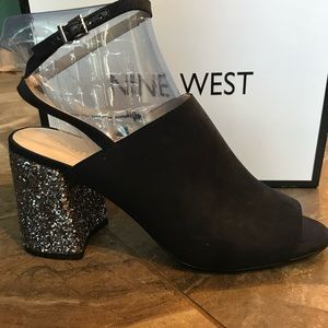 NIB Nine West Vegan Suede Glitter Heels Size 10